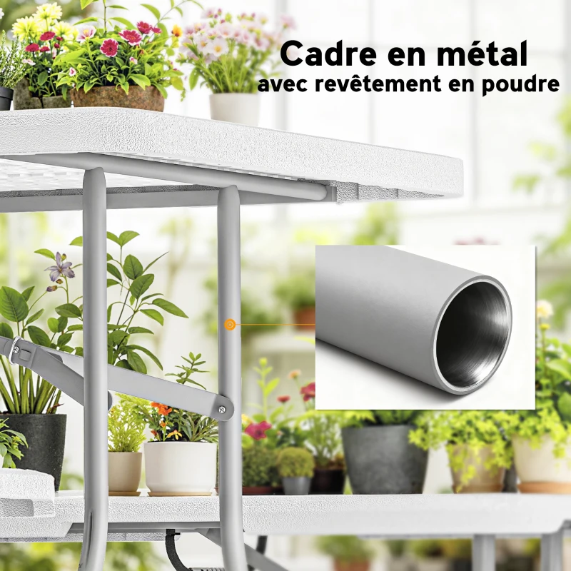 Outsunny Ensemble table pliante et bancs de pique-nique 180 cm avec poignées de transport, blanc