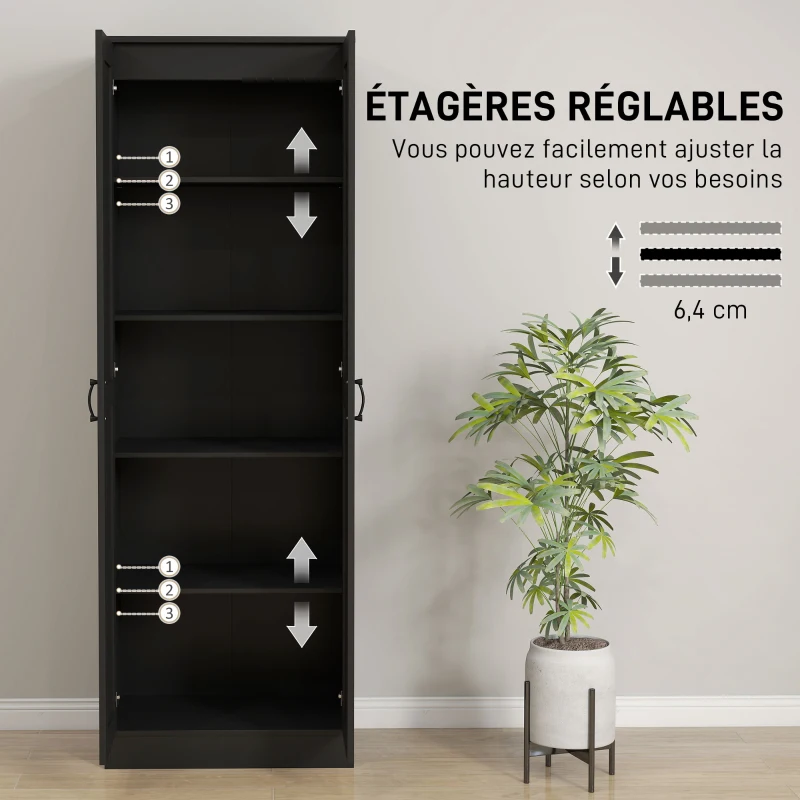 HOMCOM Armoire 2 portes meuble de rangement avec 5 étagères, style contemporain, 60L x 36,5l x 175H noir