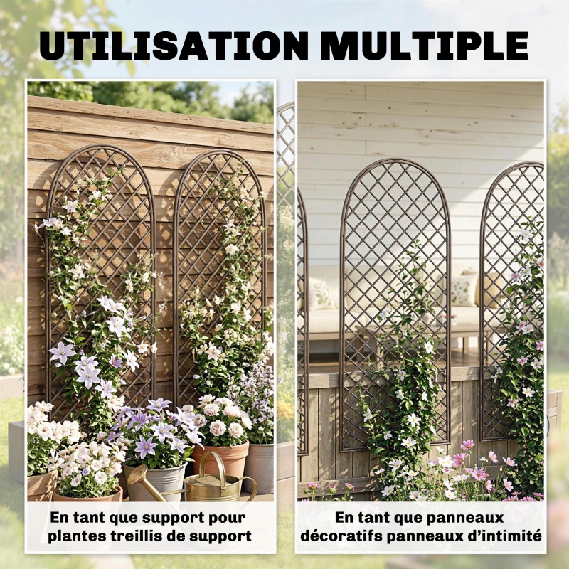Outsunny Lot de 3 Treillis de jardin en osier tissé Panneau Arc pour Plantes grimpantes 43 x 2 x 112 cm, effet bois naturel