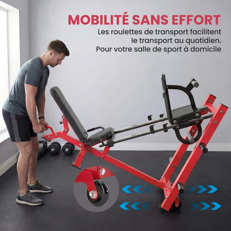 SPORTNOW Presse à Cuisses Professionnelle Machine Musculation Jambes et Hack Squat 455kg Appareil Réglable 185x120x140cm Rouge
