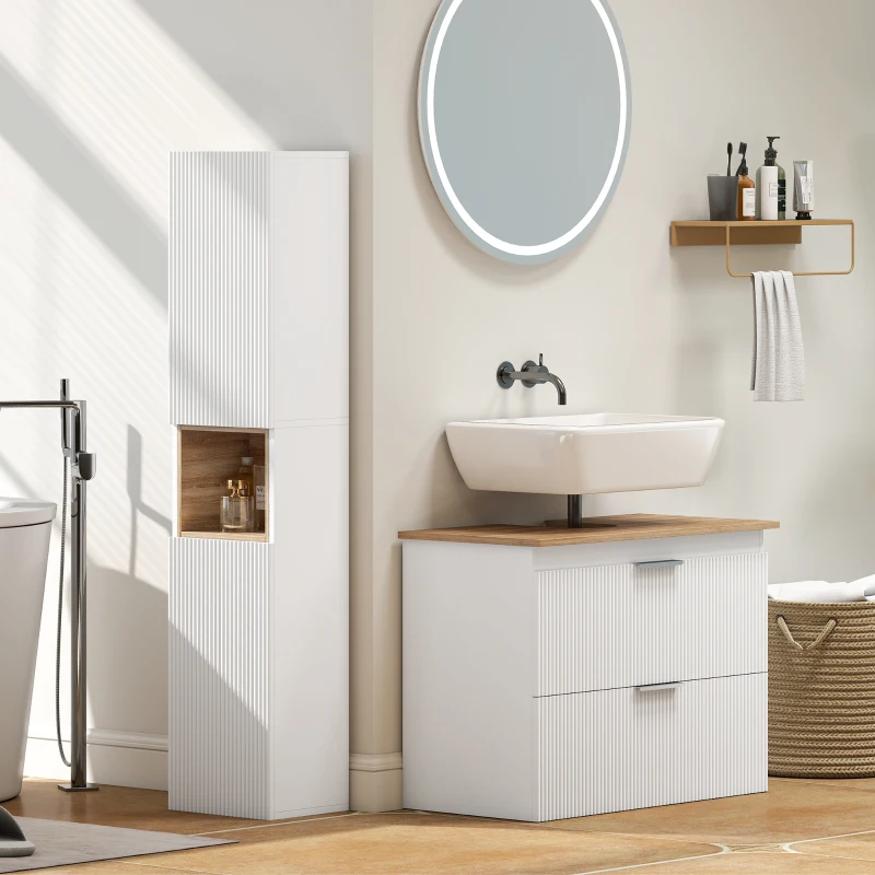 HOMCOM Badezimmerschrank, freistehend mit 2 Türen und offenem Regal, Weiß