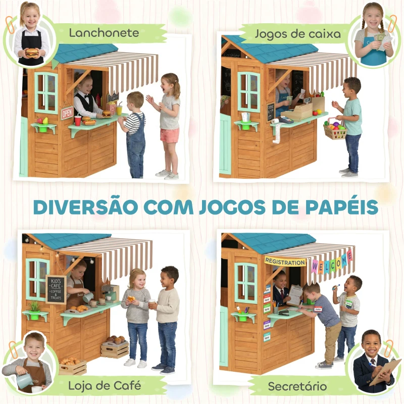 AIYAPLAY Casa Infantil para Exterior e Interior de Madeira com Balcão  Floreiras Quadro Janelas Alvo e 4 Bolas 142x120x141,5 cm Madeira