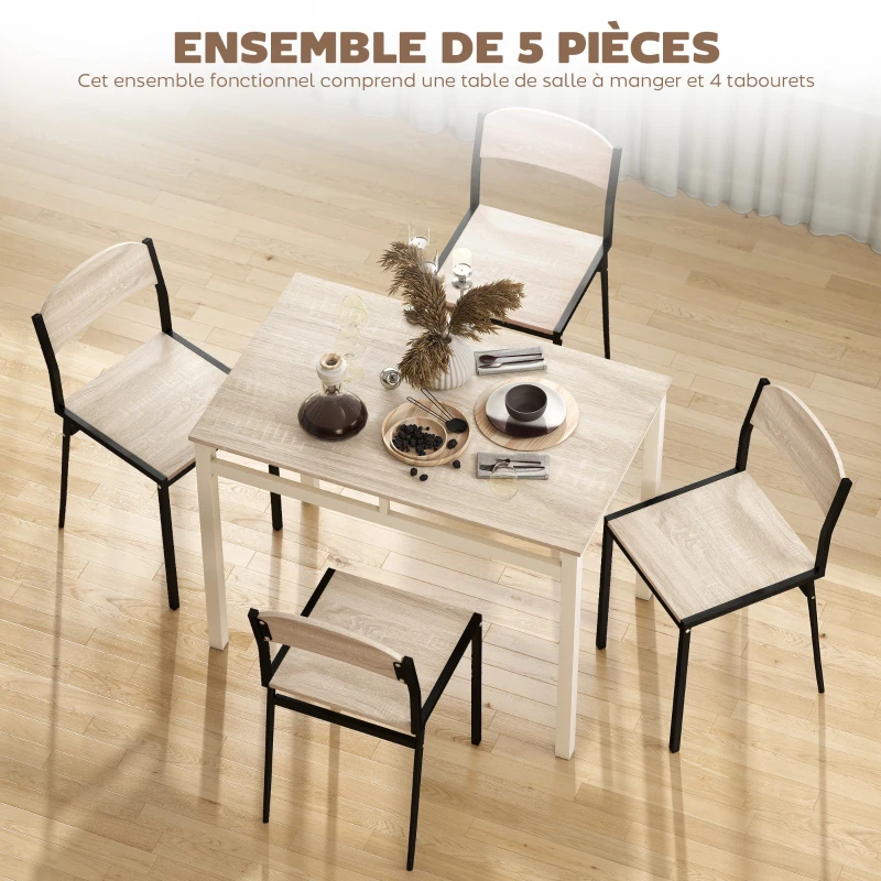 HOMCOM Ensemble table à manger 5 pièces avec 4 chaises lateau MDF coloris bois de chêne châssis métal noir