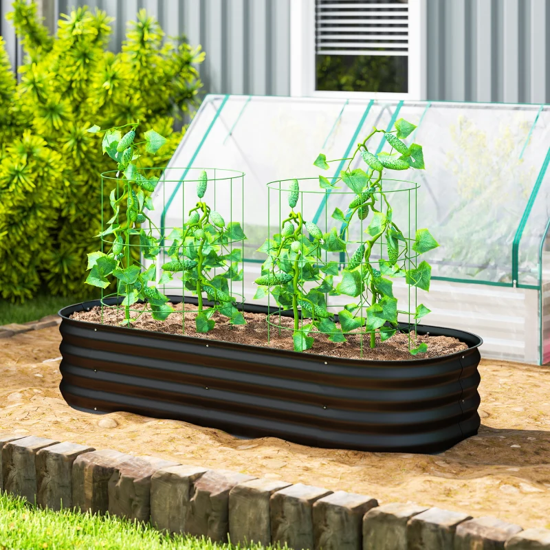 Outsunny Jardinière surélevée carré potager de jardin en acier modulable légumes, plantes, fleurs, dim. 150 x 62 x 30 cm noir