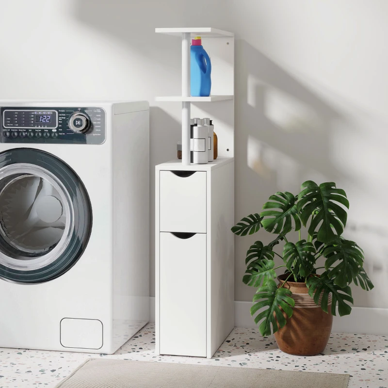 HOMCOM Meuble de salle de bain meuble de rangement avec tiroir sur roulettes, avec étagères ouvertes, 20 x 45 x 115 cm, blanc