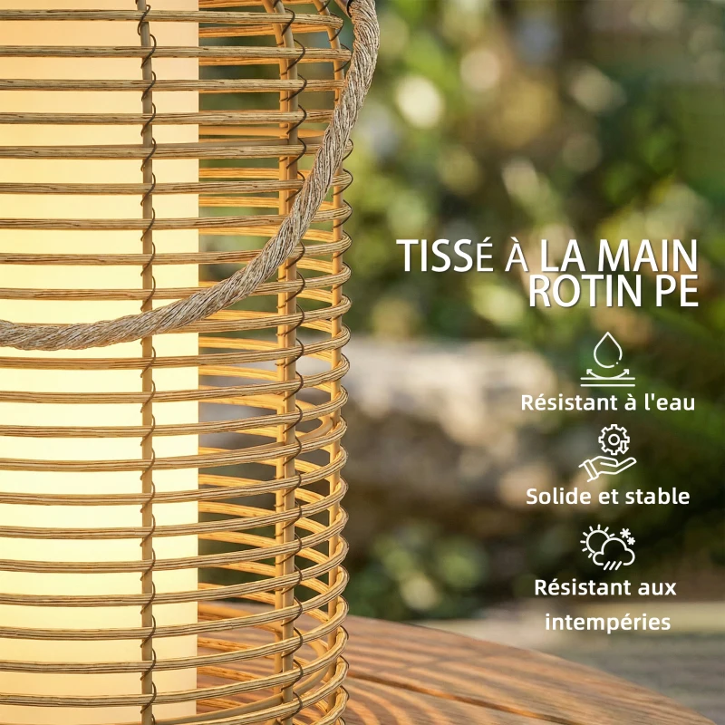 Outsunny Lot de 2 Lampadaire Extérieur Solaire en Résine Tressée Luminaire LED de Jardin en Acier Marche/Arrêt Automatique Sable
