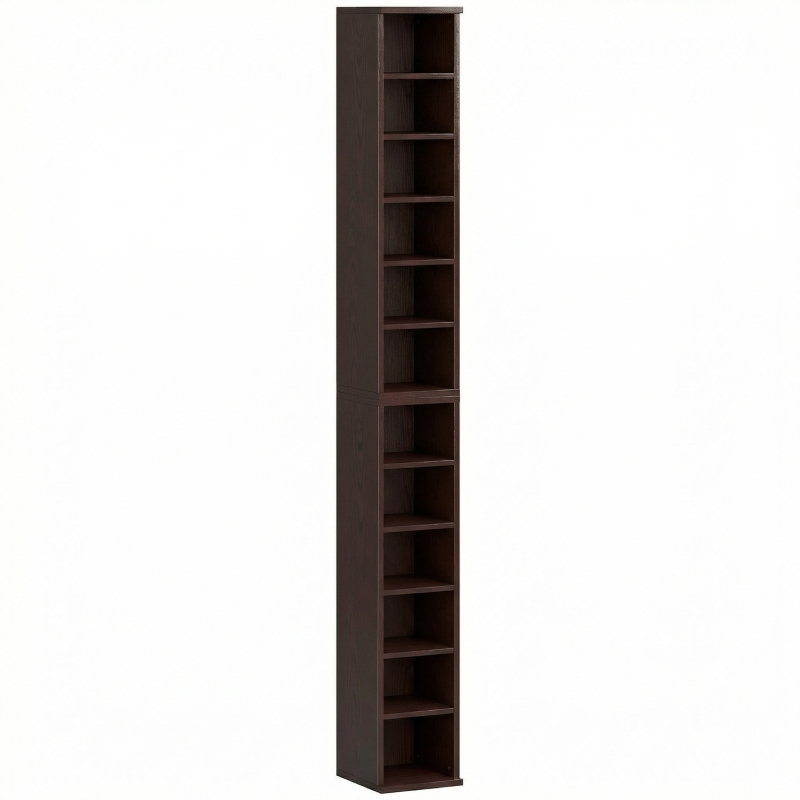 HOMCOM Lot de 2 étagères colonnes armoire de rangement CD-DVD 12 compartiments 21 x 22,5 x 88,5 cm capacité 204 CD marron