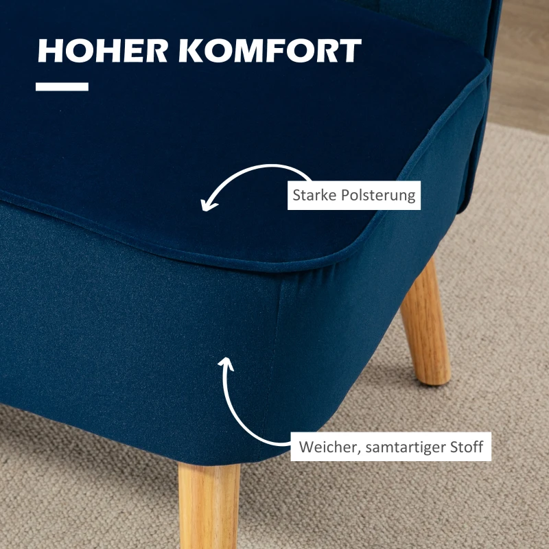 HOMCOM Sofa Retrodesign 2-Sitzer-Sofa, Holzbeine, 117 cm x 56,5 cm x 77 cm, Blau
