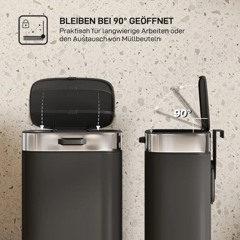 HOMCOM Mülleimer, Edelstahl Küchenmülleimer mit offen bleibendem Deckel, herausnehmbarer Inneneimer, 21,5x19,5x30 cm, Schwarz