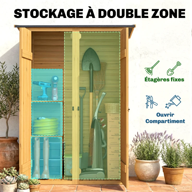 Outsunny Abri de Rangement en Bois, Cabane de Jardin avec 2 Étagères, Marron