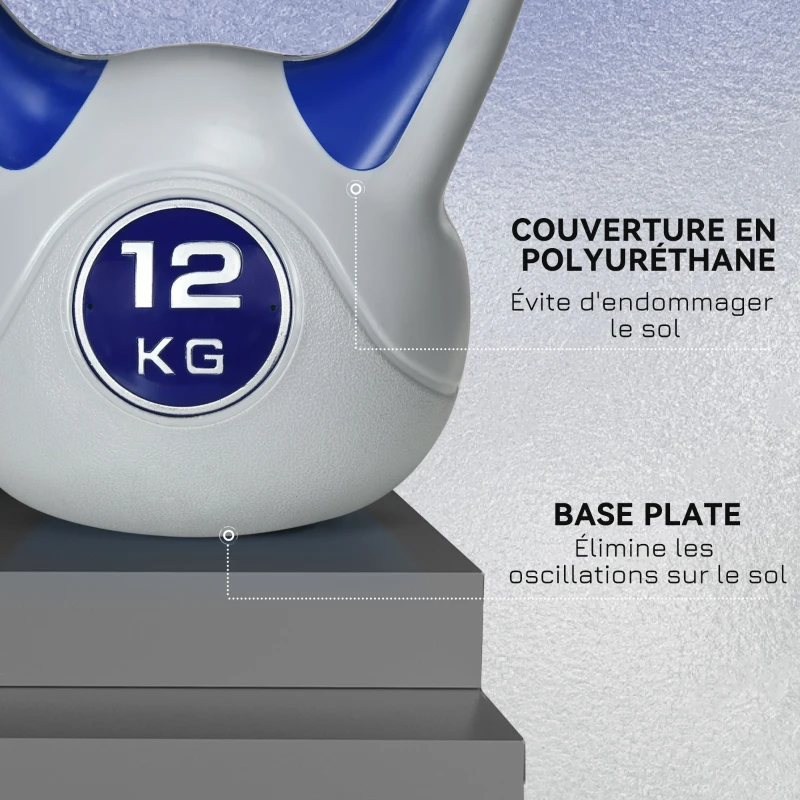 SPORTNOW Kettlebell 12 kg, haltère avec poignée ergonomique, haltère à boule, musculation, entraînement, 24 x 17 x 28 cm, bleu