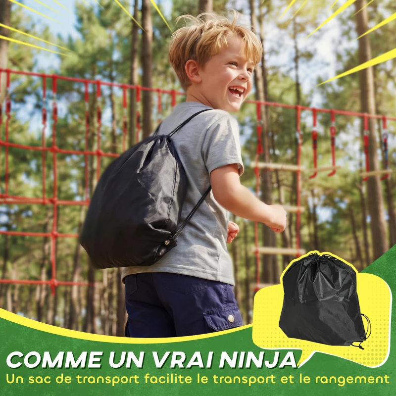 AIYAPLAY Parcours d'obstacles Ninja pour enfants 10 M kit de tyrolienne complet charge 100 kg, installation facile, rouge