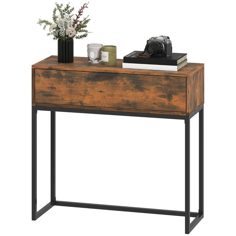 HOMCOM Konsolentisch Flurtisch mit Schublade, Industrie-Design, Flur Wohnzimmer, 80x30x76 cm, Schwarz