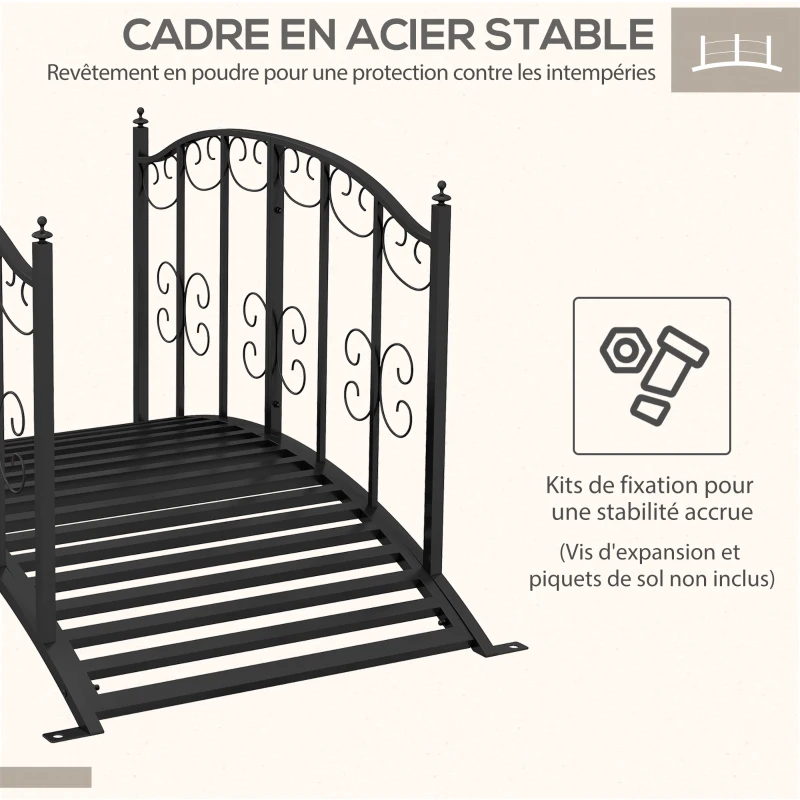 Outsunny Pont de Jardin Pont en acier avec Garde-corps latéraux, Charge Maximale 120 KG, décoration Jardin, 119 x 67 x 70 cm noir
