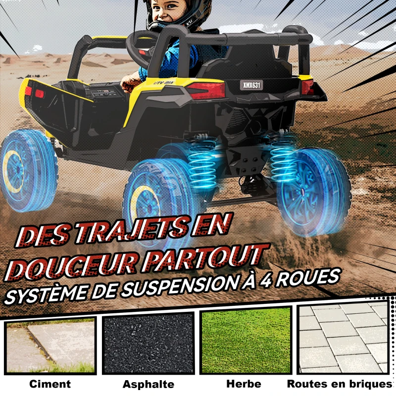 AIYAPLAY Voiture électrique enfants UTV 12 V, buggy électrique enfants avec télécommande, 96 x 61 x 56 cm, jaune(m-8)