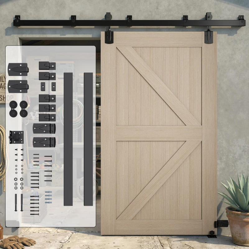 HOMCOM Conjunto de ferragens para porta deslizante de alta carga 244 cm Preto para portas individuais