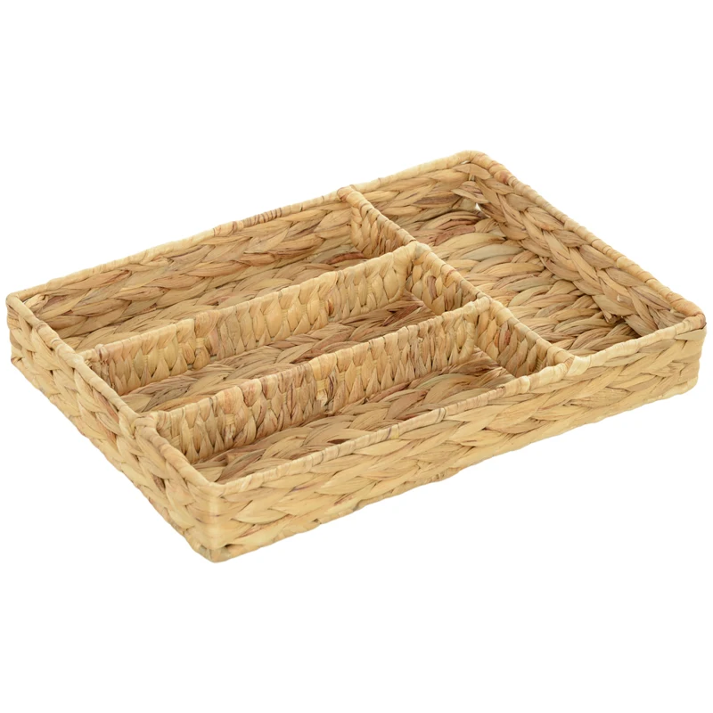 HOMCOM Panier de rangement tressé en jacinthe d'eau avec 4 compartiments, pour salle de bain, chambre à coucher, naturel