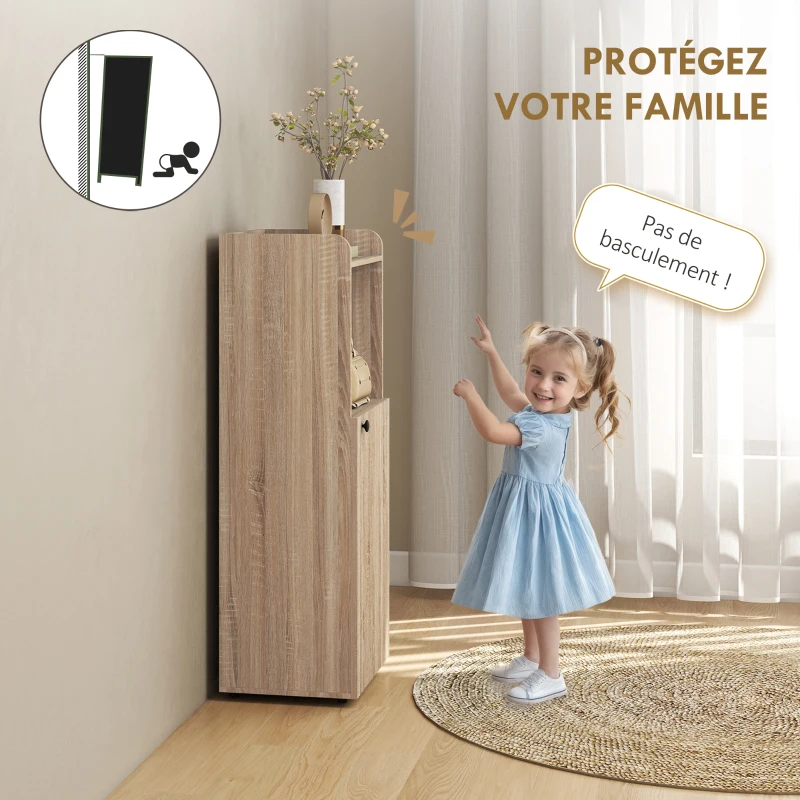 HOMCOM Meuble salle de bain, meuble de rangement étroit 4 niveaux, placard, compartiment ouvert, 40 x 31 x 104 cm, chêne jaune