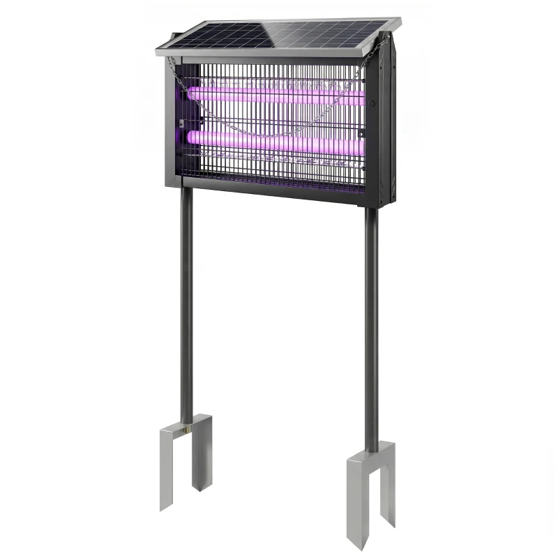 Outsunny Lâmpada Anti-mosquitos para Exterior a Energia Solar com Rede de Proteção, 45x18x90 cm, Preto