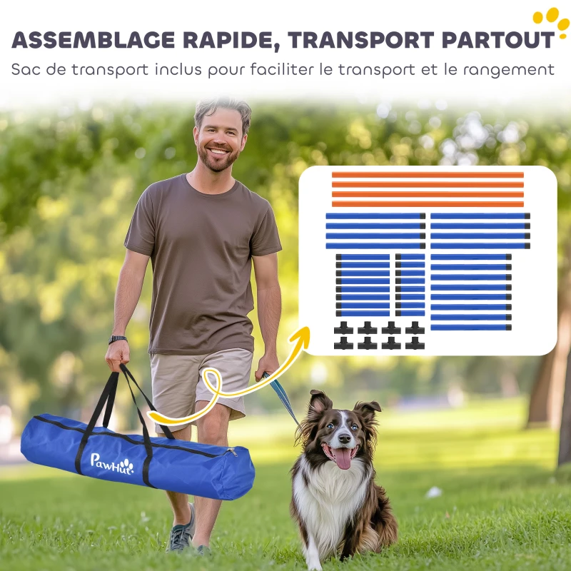 PawHut Kit d'équipement d'agilité pour chien, kit d'agilité pour chien portable avec hauteur réglable, sac de transport, orange