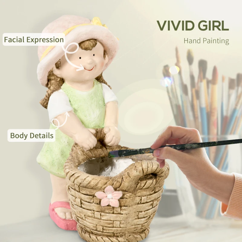 Outsunny Figurka ogrodowa "Dziewczynka z koszem na kwiaty", ozdoba ogrodowa, odporna na warunki atmosferyczne, 20 cm x 30 cm x 40 cm