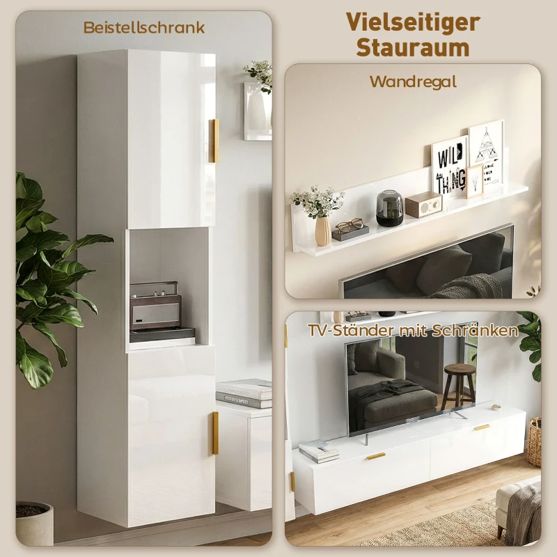 HOMCOM Schwebendes TV-Board mit Klapptüren Entertainment-Center Wandregal Schrank 180 cm Hochglanz Weiß