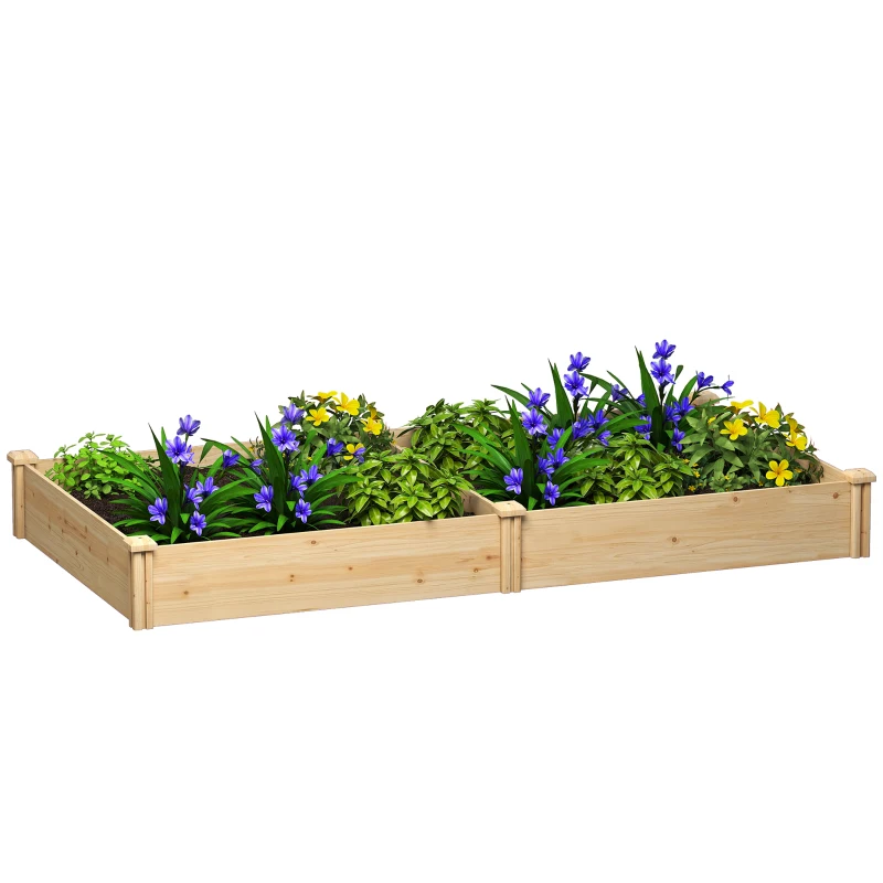 Outsunny Carré Potager de jardin en Bois massif, Jardinière Surélevé avec séparateur, 235 x 121 x 26 cm, effet Bois Naturel