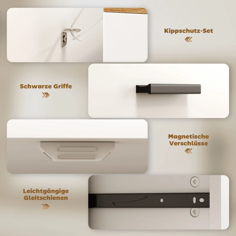 HOMCOM Sideboard mit Stauraum, Kommode mit 2 Schubladen, verstellbares Regal, für Küche, Wohnzimmer, Flur, Naturholz, Weiß