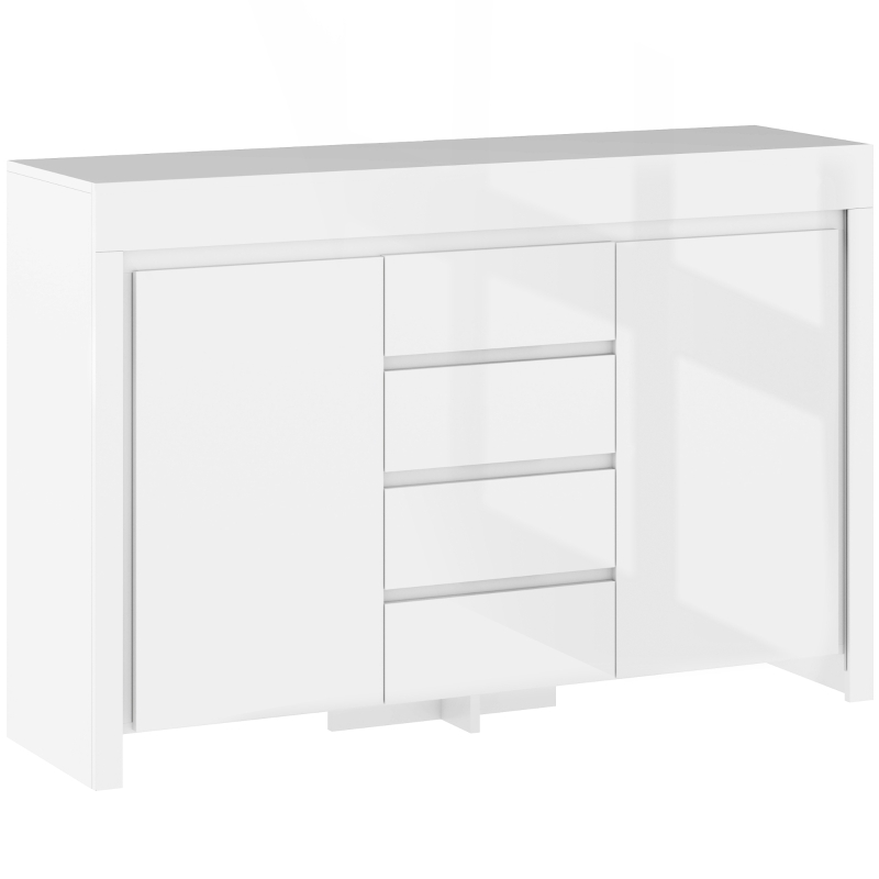 HOMCOM Buffet salon, meuble de rangement avec éclairage LED 4 tiroirs portes à fermeture douce 120 x 34 x 80 cm, blanc brillant