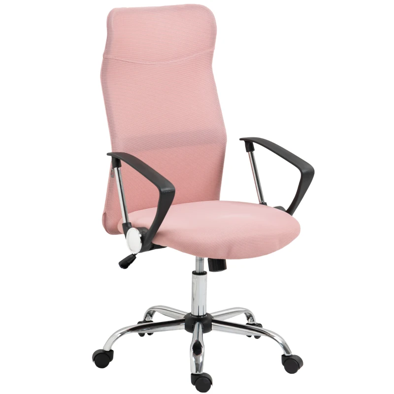 HOMCOM Ergonomischer Bürostuhl Höhenverstellbarer Drehstuhl mit Wippfunktion, Netzbespannung, 63 x 65 x 109-119 cm Rosa