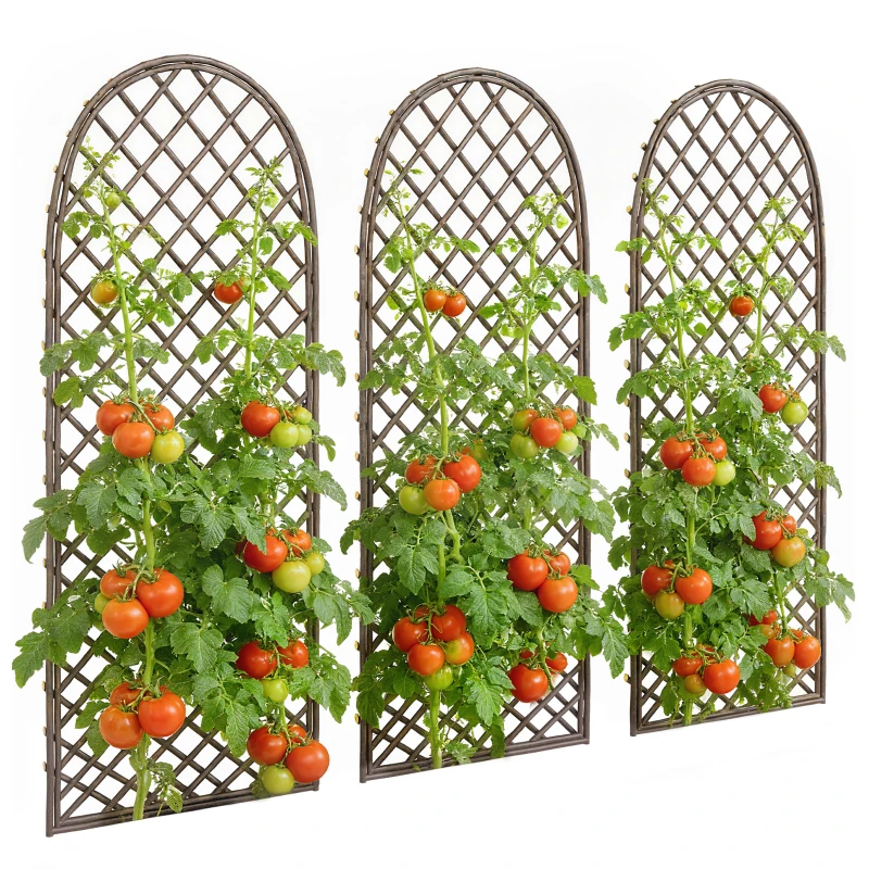 Outsunny Lot de 3 Treillis de jardin en osier tissé Panneau Arc pour Plantes grimpantes 43 x 2 x 112 cm, effet bois naturel