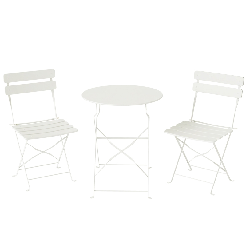 Outsunny Ensemble Bistrot de Jardin 3 Pièces Table et 2 Chaises Pliantes à Lattes Double Protection Antirouille Crème