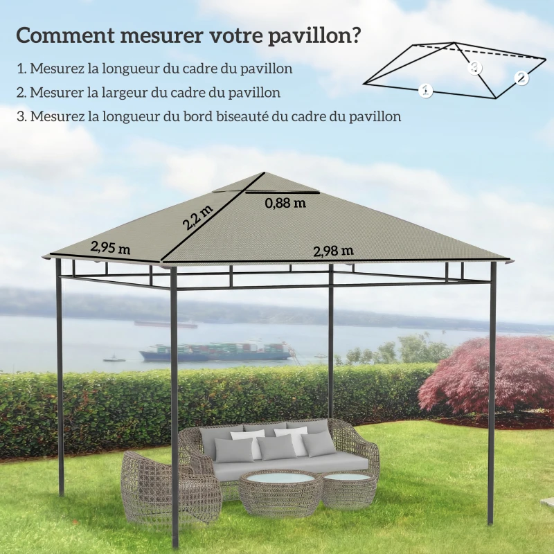 Outsunny Toile de rechange pour pavillon tonnelle tente toit de remplacement gazebo de jardin polyester 180 g/m² 3 x 3 m gris