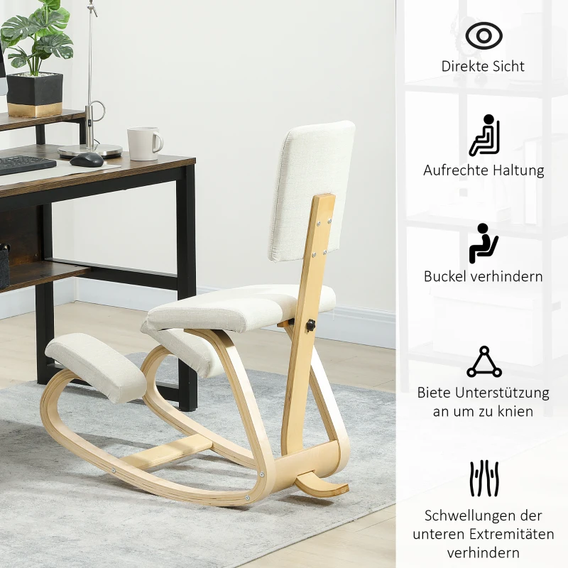 HOMCOM Ergonomischer Kniestuhl, Kniehocker Gesundheitsstuhl für Zuhause, Büro, Meditation Creme
