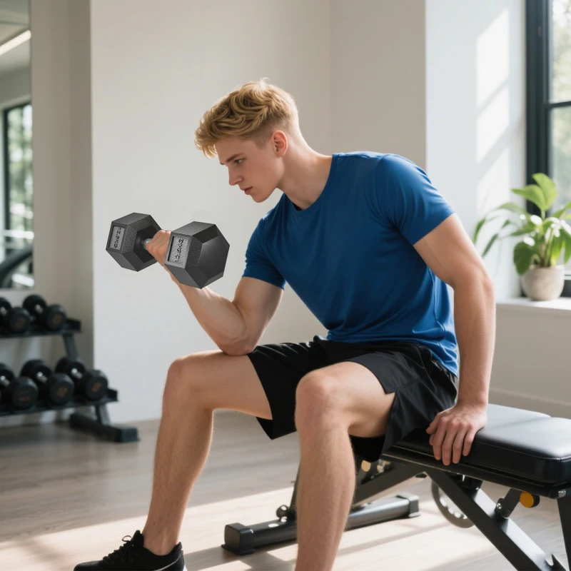 HOMCOM Lot de 2 Haltères hexagonaux 25 kg en fonte caoutchouté pour maison bureau gym à domicile, noir