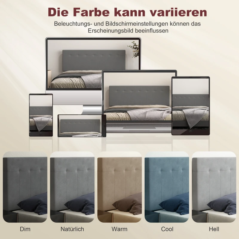HOMCOM Kopfteil 3-fach höhenverstellbar Bettkopfteil mit Metallbeinen Samtoptik für Schlafzimmer 140x10x106/116/126 cm Grau