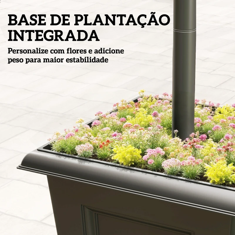 Outsunny Candeeiro Solar de Jardim com Floreiras 3 Cabeças Impermeável IP44 Ligação/Desligamento Automático e Altura Ajustável 52x52x185 cm Preto