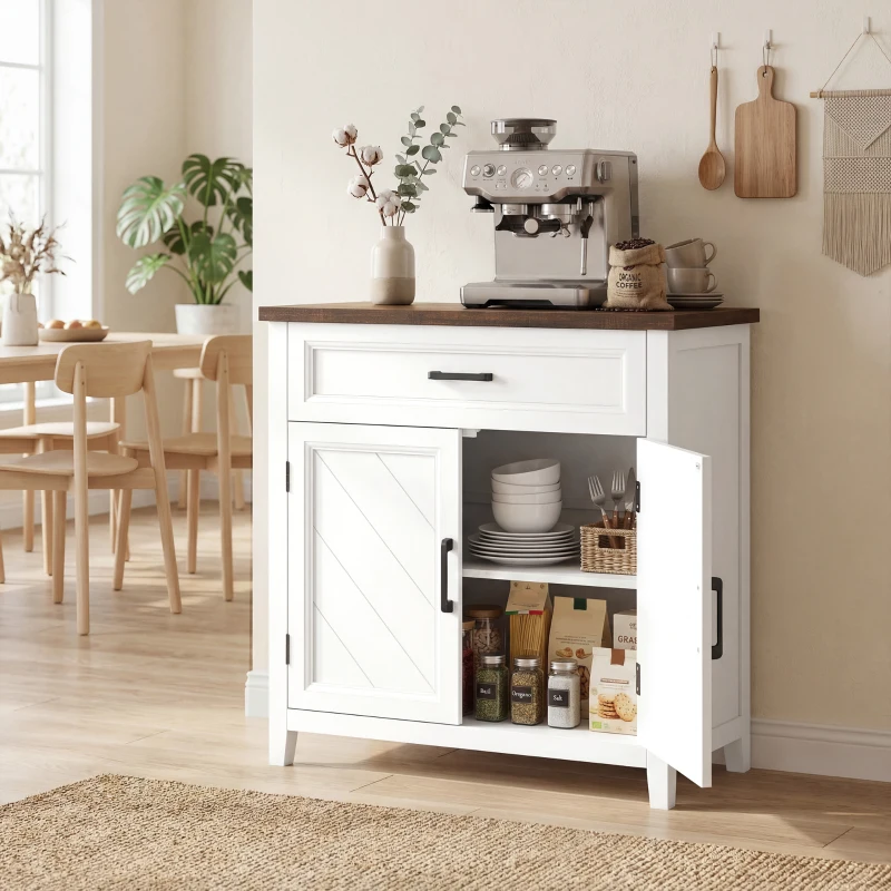 HOMCOM Wohnzimmer-Buffet, Aufbewahrung mit 2 Türen, Schublade und verstellbarem Einlegeboden, 76 x 35 x 80 cm, weiß