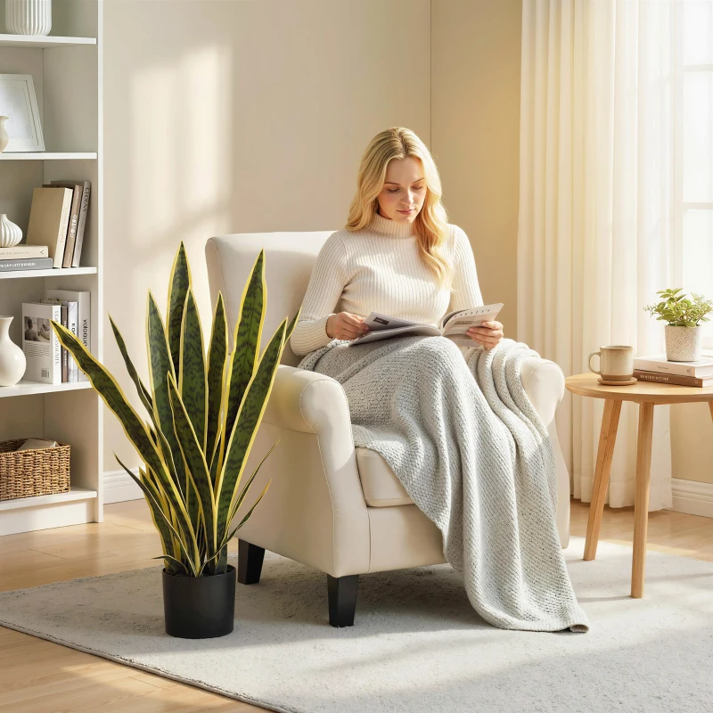 Outsunny Künstliche Schlangenpflanze groß 77 cm Kunstpflanze im Topf für Wohnzimmer Geschenk