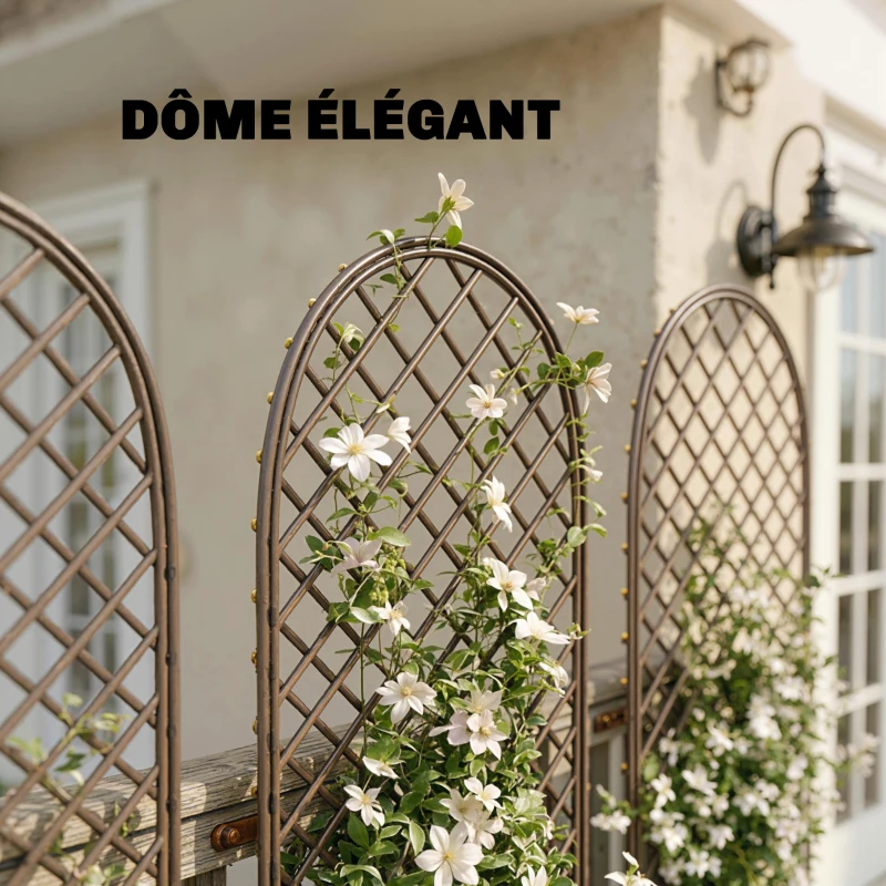 Outsunny Lot de 3 Treillis de jardin en osier tissé Panneau Arc pour Plantes grimpantes 43 x 2 x 112 cm, effet bois naturel