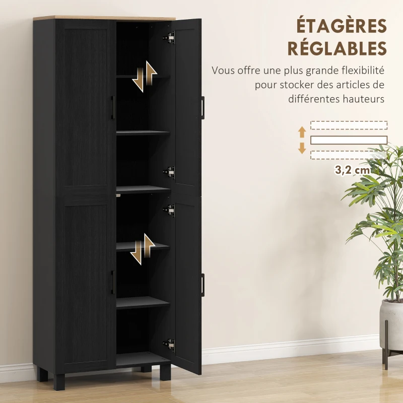 HOMCOM Armoire de cuisine hauteur 170 cm buffet haut avec 4 portes et étagères ajustable, design moderne, noir