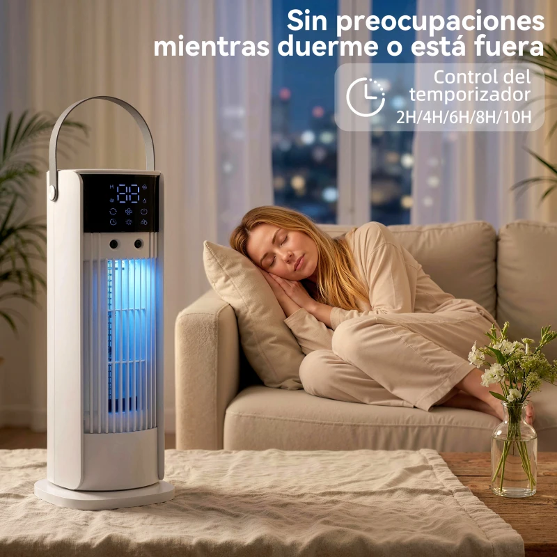 HOMCOM Ventilador de Escritorio con Niebla Luz RGB3 Velocidades Oscilación de 90° Temporizador de 10H Control Remoto Blanco