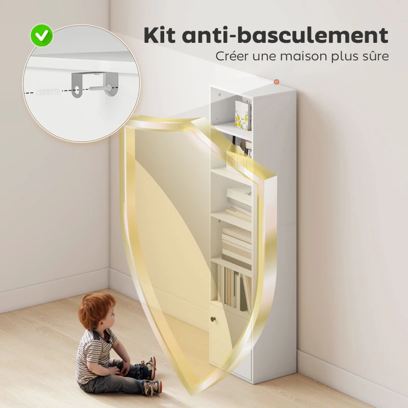 HOMCOM Bibliothèque meuble de rangement 6 niveaux avec 3 étagères réglables et placard, style moderne 40 x 30 x 156 cm blanc