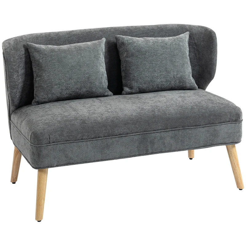 HOMCOM 2-Sitzer-Sofa, kleines Chenille-Sofa mit Flügelrücken, dickem Sitz, Gummibaumholzfüßen, Grau