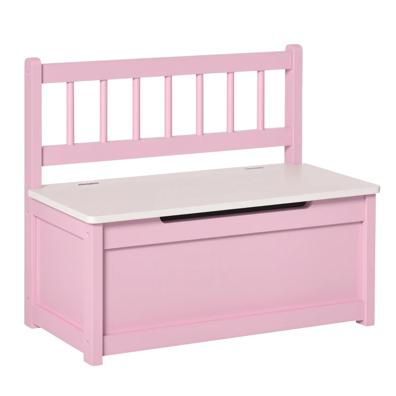 HOMCOM Coffre à jouet enfant banc de rangement enfant couvercle rabattable et charnières de sécurité 60 x 30 x 50 cm rose