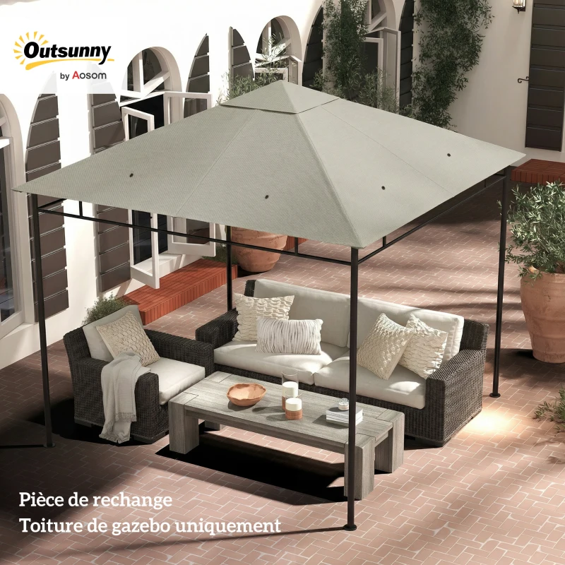Outsunny Toile de rechange pour pavillon tonnelle tente toit de remplacement gazebo de jardin polyester 180 g/m² 3 x 3 m gris
