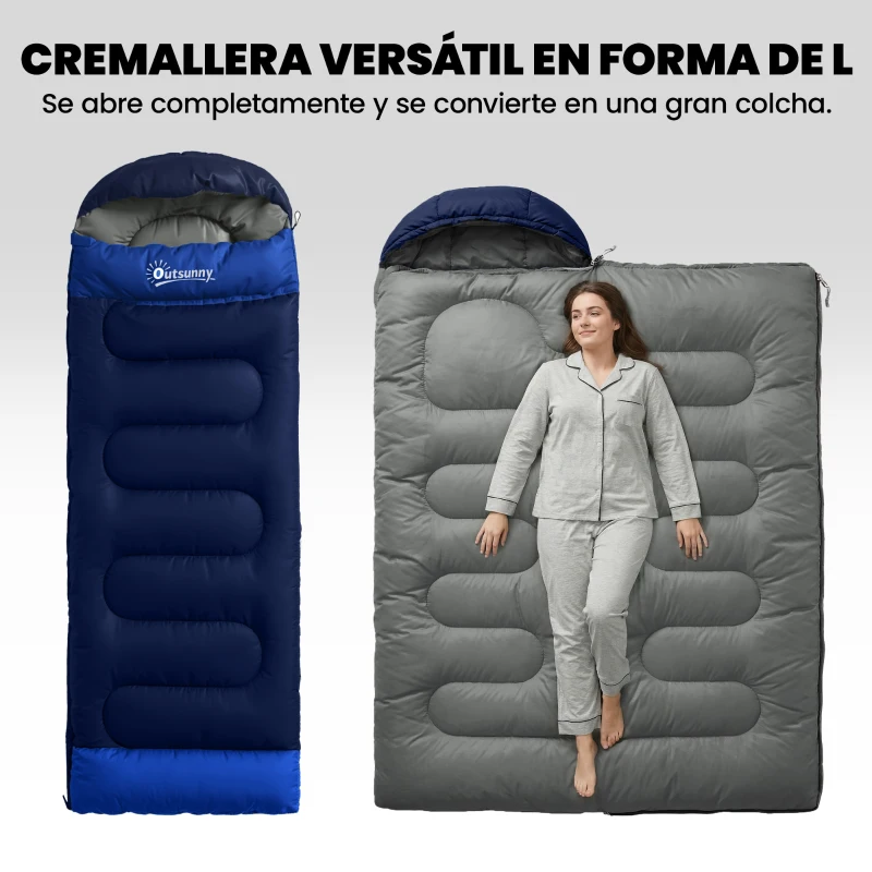 Outsunny Saco de Dormir Adulto Ligero y Compacto para 3 Estaciones Impermeable Portátil Tamaño Pequeño para Acampar Azul Marino