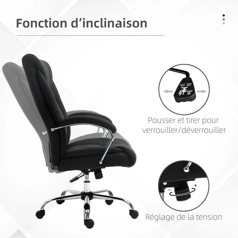 Vinsetto Fauteuil de bureau, chaise de bureau ergonomique, hauteur réglable, dossier haut, fonction de bascule, 65x78x118cm, noir