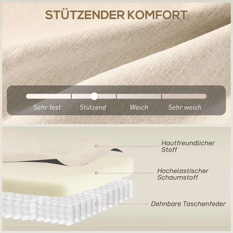 HOMCOM 2-Sitzer-Sofa, getuftete Rückenlehne, Holzbeine, dicke Polsterung, Leinenoptik, für kleine Räume, Beige
