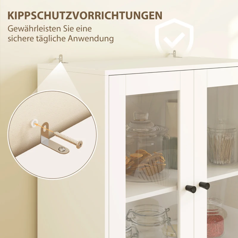 HOMCOM Küchenschrank mit Schubladen und Glastüren, Melamin-Oberfläche, Weiß(m-6)